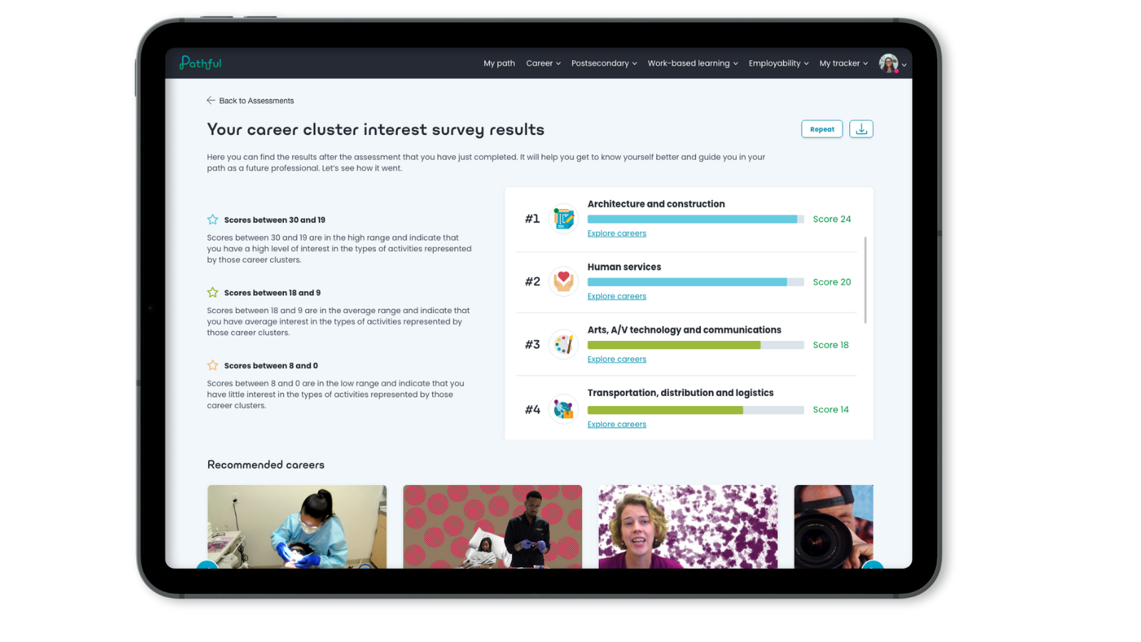 Career cluster assessment results