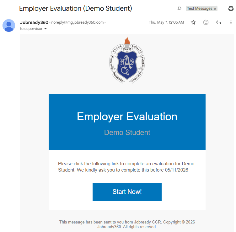 Example JobreadyWBL form email an employer receives, with a direct link to sign