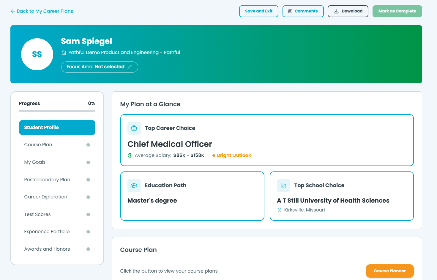 Pathful's Career Plan dashboard