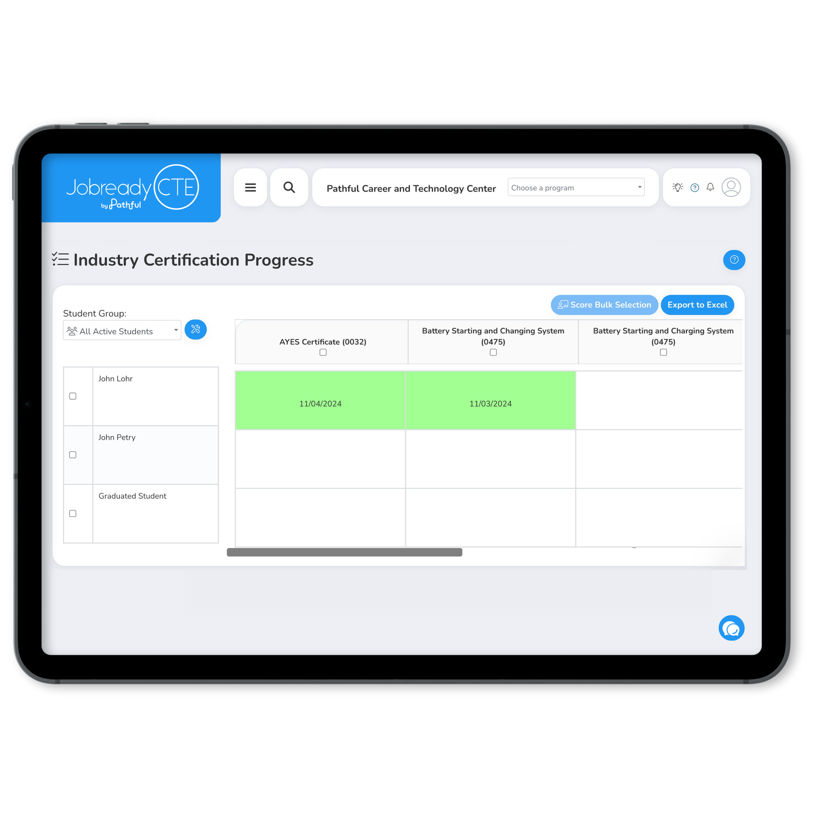 JobreadyCTE industry certification progress