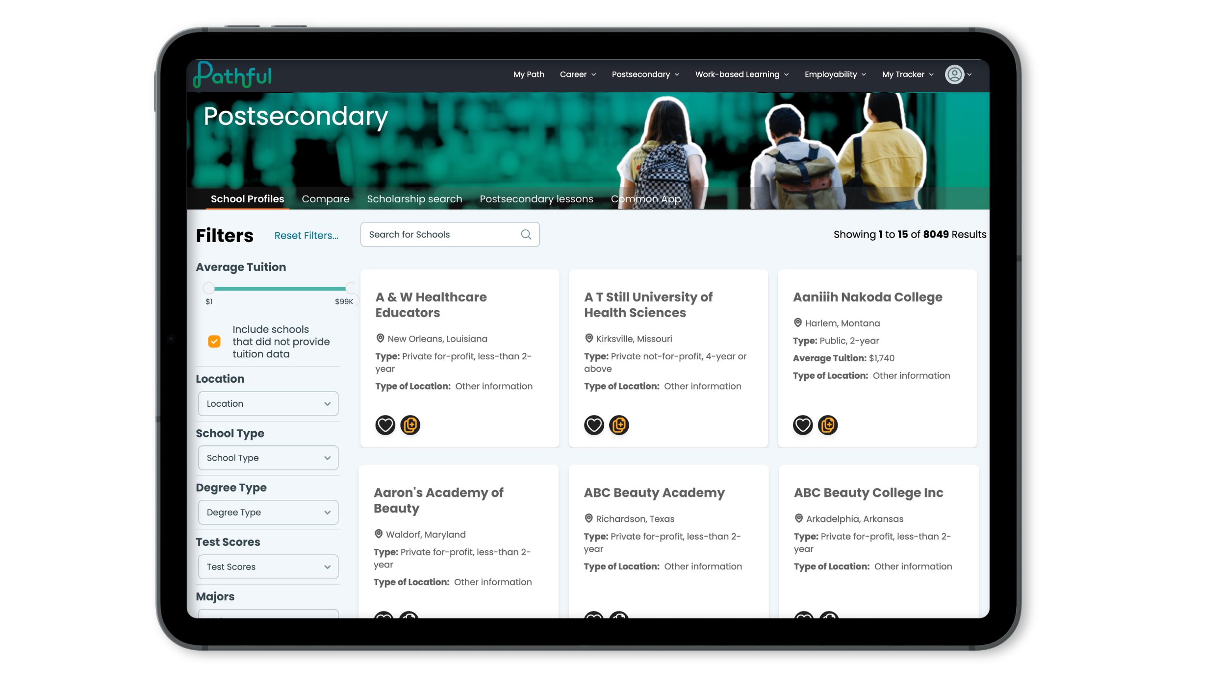 Pathful postsecondary school profiles