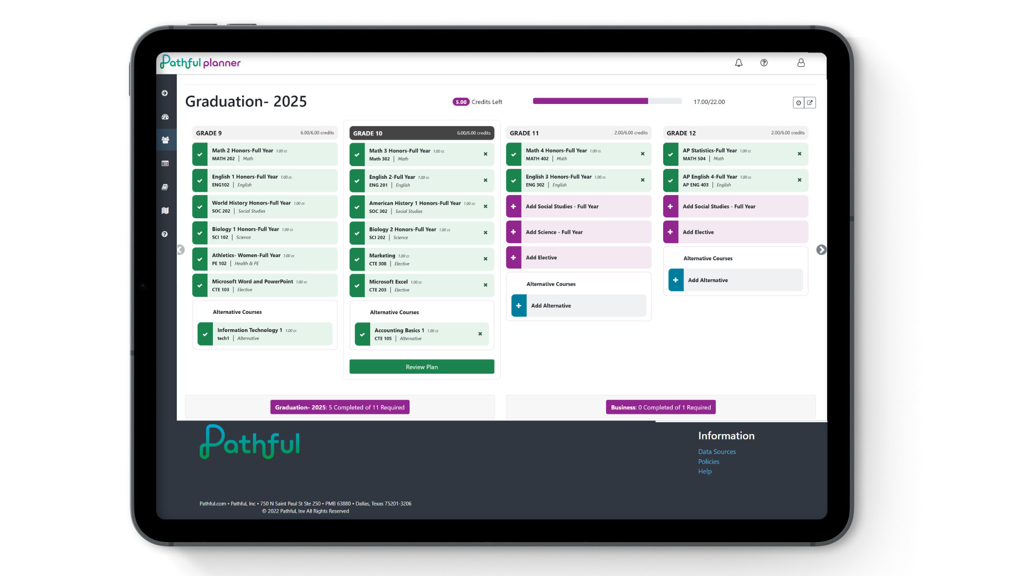 Pathful Planner graduation plan grade grid