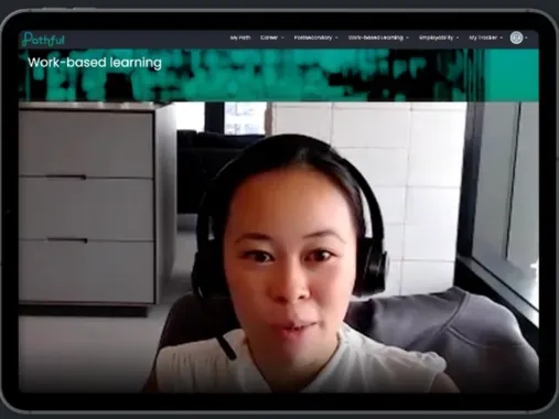 A professional on a video call with a class