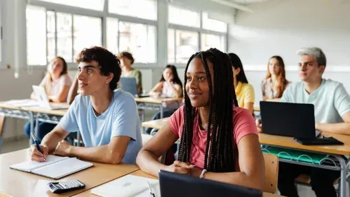 Students listening in a classroom